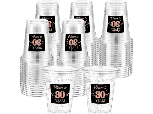 Amyhill 60 Pack 30th Birthday Decorations Cheers to 30 Years Plastic Cups Bulk 12 oz Rose Gold Disposable Clear Cups for Men Women Men Women 30th...