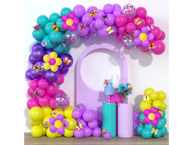 Magic Balloon Garland Purple Blue Rose Red Yellow Balloons Confetti Balloon Arch Kit With 3D Colorful Butterfly Stickers for Baby Shower Wedding...