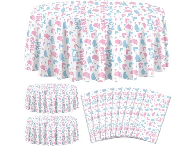 9 Pcs Gender Reveal Party Tablecloths, Boy or Girl Birthday Table Covers, Round Pink and Blue Table Cloths for Gender Reveal Boy or Girl Baby...