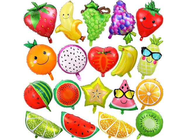 28 Pcs Summer Fruit Foil Aluminum Helium Balloons for Tutti Fruit Party Decorations Tropical Strawberry Watermelon Jumbo Balloons for Wedding...