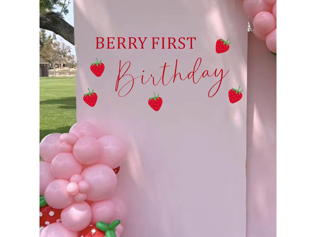 Berry First Birthday Wall Decal - Sweet One Birthday Party Decoration,Berry First Birthday Sticker,Strawberry 1st Party Supplies for Girls