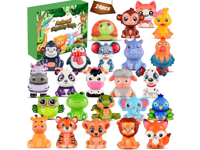 24PCS Party Favors for Kids, Animal Squishy Toys, Goodie Bag Pinata Fillers, Safari Wild Birthday Decorations, Treasure Chest Classroom...