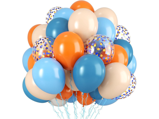 Blue and Orange Balloons, 12 Inch Orange Light Blue Nude Apricot Confetti Balloons for Boys Party Supplies Birthday Baby Shower Party Decorations