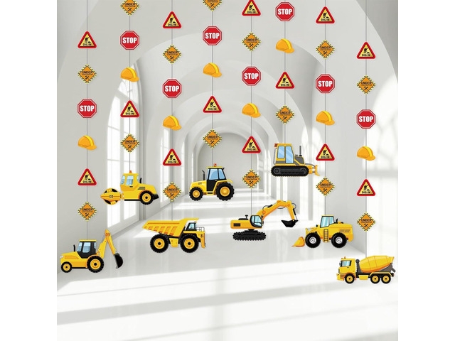 Faccito 8 Packs Construction Party Banner Decorations Traffic Zone Paper Garland Construction Birthday Paper Hanging Cutouts for Kids Boy Traffic...