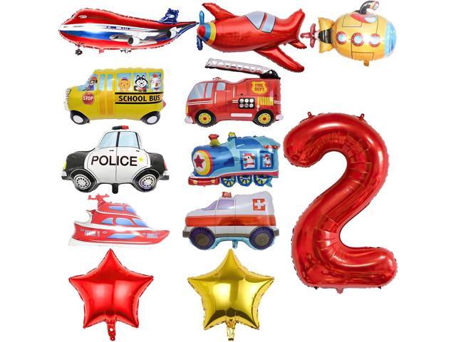 12pcs Transportation Truck Plane School Bus Fire Truck Police Car Ship Ambulance Submarine Birthday Number Foil Balloon for Transportation 2nd...