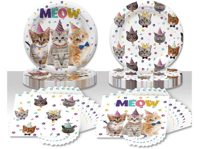 40PCS Cat Birthday Party Supplies Kitten Birthday Party Decorations Cat Plates and Napkins Party Supplies Disposable Plates for Cats Themed Parties...