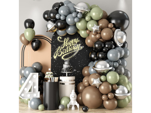 Green Gray Balloon Arch Kit,Sage Green Gray Brown Metallic Silver Balloons with Star Foil Balloon for Boy Birthday Party Decorations Baby Shower...