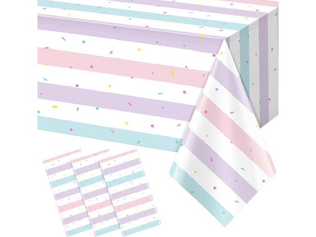 3 Pack Sprinkle Ice Cream Tablecloth Party Decorations, Ice Cream Birthday Plastic Party Supplies, Donut Disposable Rectangle Table Cover for Kids...