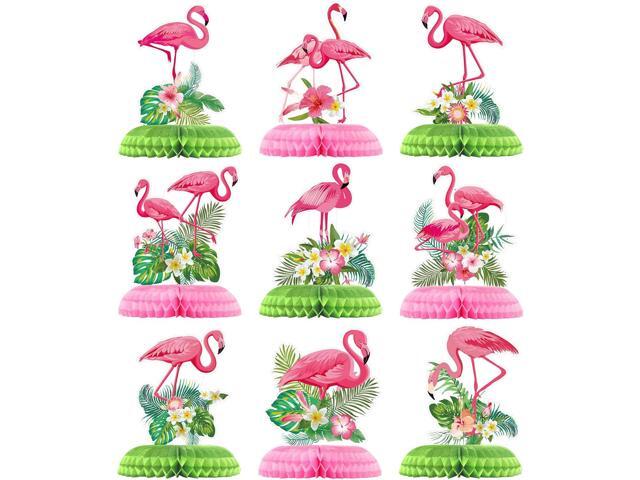 Funtery 9 Pcs Flamingo Centerpieces for Tables Hawaii Luau Honeycomb Centerpieces Flamingo Party Decorations Tropical Aloha Party Table Topper for...