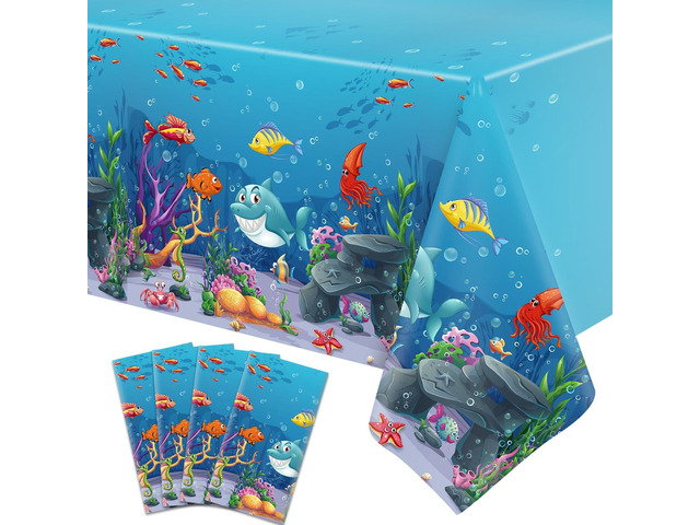 4 Pack Under The Sea Tablecloths Ocean Waves Underwater Table Cover Ocean Animals Table Cloth Ocean Sea Life Tablecloth Ocean Animal Table Cover...