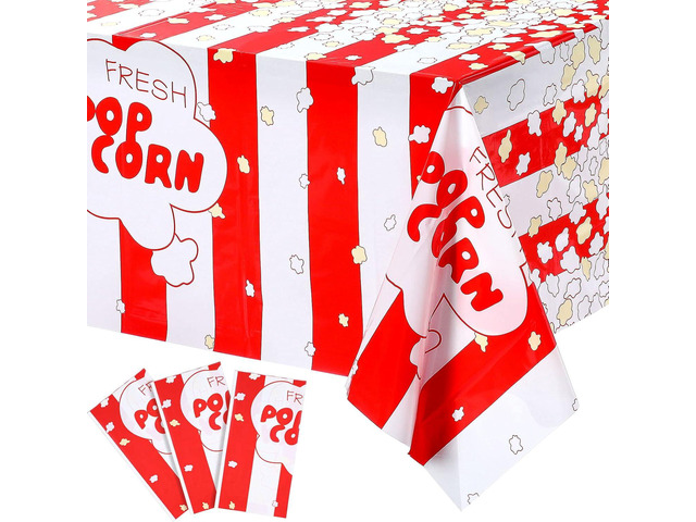 Irenare 3 Pieces Popcorn Tablecloth Decorations Plastic Popcorn Table Cover Carnival Theme Party Tablecloth for Carnival, Circus Themed, Movie...