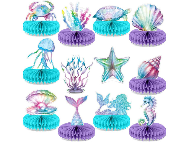 12Pcs Mermaid Party Supplies Mermaid Birthday Honeycomb Centerpieces for Under The Sea Party Decorations Ocean Mermaid Theme Table Honeycomb for...