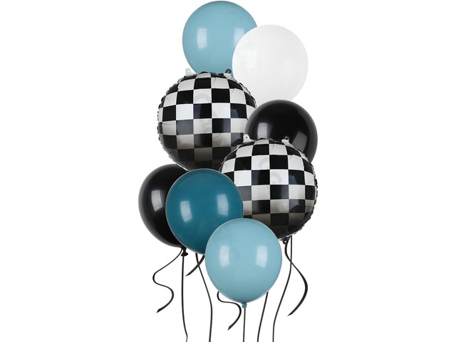 Race Car Balloon Bundle Checkered Balloons Blue Black Latex Balloon Boy One Happy 1st 2nd Vintage Two Fast Theme Fast One Race Car Birthday Party...