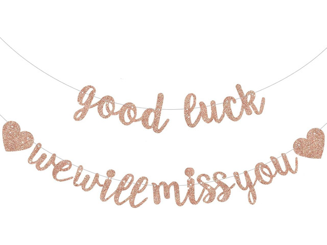 BEISHIDA Rose Gold Good Luck We Will Miss You Banner,Pre-Strung Glitter Retirement Party Sign Garland,Going Away Farewell Party Decoration,...