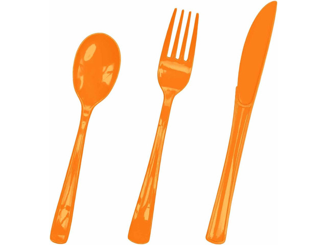 HEIPINIUYE 75 Pack Orange Plastic Cutlery Heavy Duty Fall Plastic Knives Forks and Spoons Disposable Silverware Set for 25 Guest Birthday Baby...