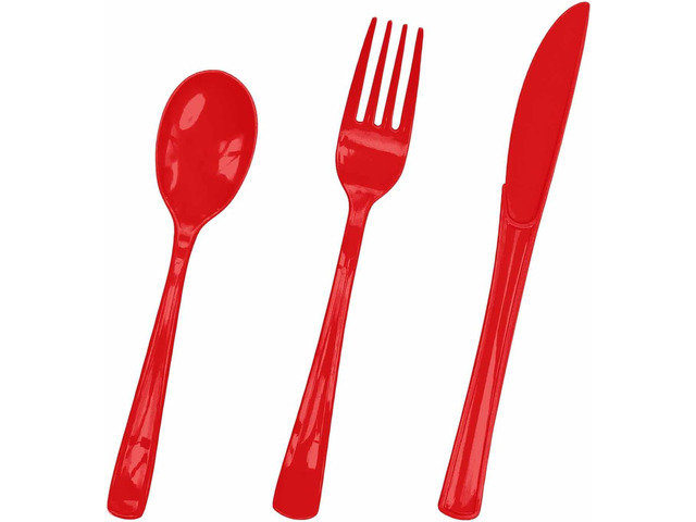 HEIPINIUYE 75 Pack Red Plastic Cutlery Heavy Duty Red Plastic Knives Forks and Spoons Disposable Silverware Set for 25 Guest Camping Birthday Baby...