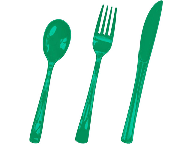 HEIPINIUYE 75 Pack Green Plastic Cutlery Heavy Duty Green Plastic Knives Forks and Spoons Disposable Silverware Set for 25 Guest Camping Birthday...