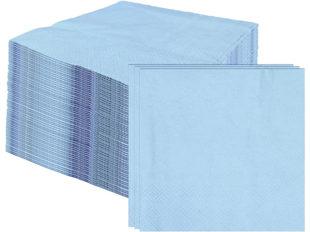 100 pcs 2-Ply Light Blue Napkins Folded 5 x 5 inch Disposable Cocktail Napkins Paper Napkins for Dinner Wedding Party Baby Blue Beverage Napkins