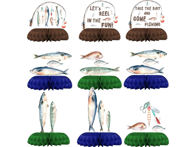 Gone Fishing Party Decorations - Fishing Honeycomb Centerpieces for Kids' Fishing Birthday and Baby Shower Table Decor