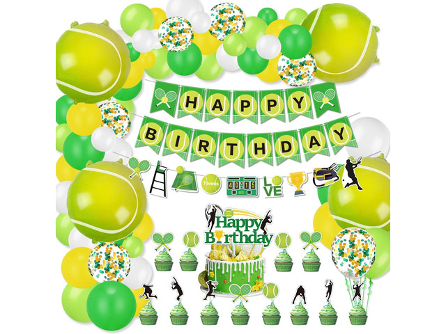 Tennis Party Decorations, Includes Tennis Happy Birthday Banner, Tennis Balloons, Cupcake Toppers for Men Women Kids Sports Theme Birthday Party...