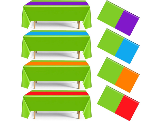 Dunzoom 4 Pack Cartoon Turtle Plastic Tablecloth 54 x 108 Inches Green Purple Red Orange Blue Cover Disposable Rectangle Table Runner for Birthday...