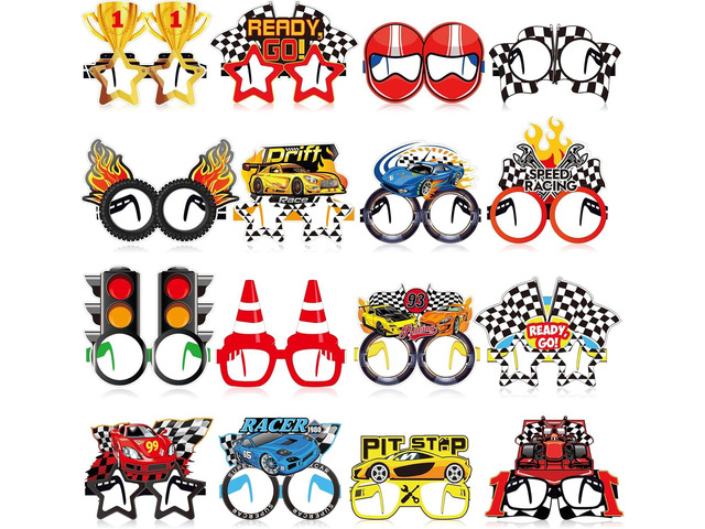 32 Pack Race Car Party Favors for Boys - Racing Paper Glasses Frames Checkered Flag Eyeglasses for Kids Birthday Party Supplies, Baby Shower Photo...