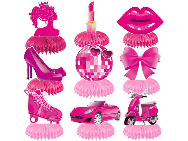 Pink Girls Birthday Decorations Hot Pink Princess party Honeycomb Centerpieces Disco Bachelorette Birthday Party Decoration for Girls Doll Theme...