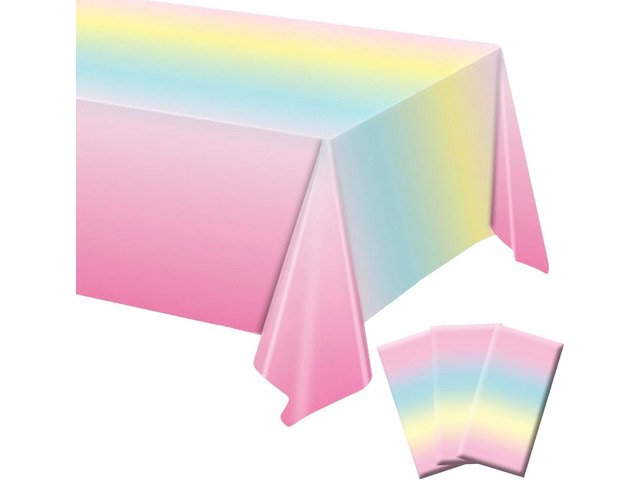 3 Pack Rainbow Tablecloth, Pastel Table Cloths for Parties Rainbow Princess Plastic Table Cloth Birthday Party Colorful Disposable Tablecloth for...