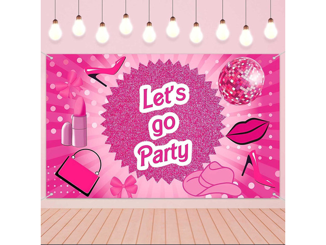 Hot Pink Let's Go Party Banner,Pink Photo Booth Props,Princess Birthday Backdrop,Pink Background Backdrop Bachelorette Party Decorations for Party...