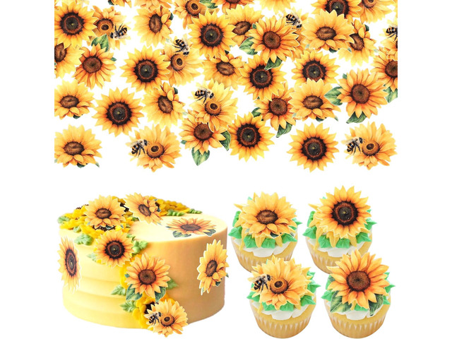 60 PCS Edible Sunflower Cupcake Toppers Wafer Paper Sunflower Cupcake Picks Edible Flower Party Decorations for Baby Shower Sunflowers Birthday...