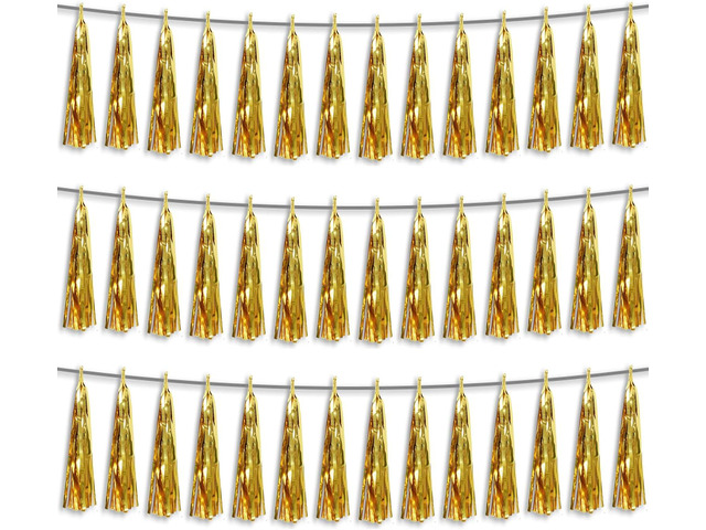 3P Gold Foil Fringe Metallic Tassel Streamers Banner Tassel Garland for Parade Floats, Bachelorette, Wedding, Birthday, Halloween, Christmas,...