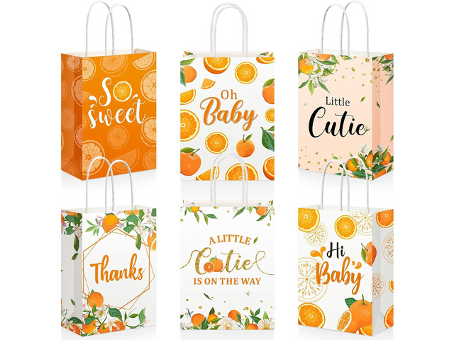 Pajean 18 Pieces Little Cutie Baby Shower Decorations Hey Cutie Party Treat Bags Goody Gift Bags with Handles Orange Theme Party Favor Tangerine...