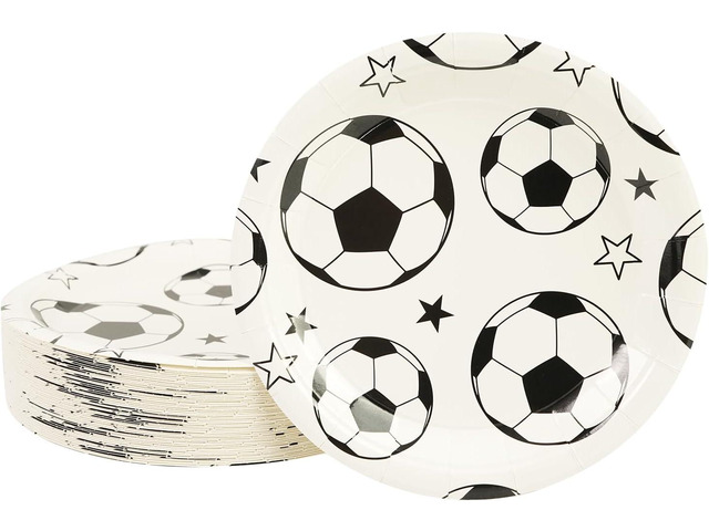 50PCS Soccer Party Paper Plates - 7Inch Round Dessert Plates for Cake Fruit Salad Pizza Disposable Sport Themed Decoration Supplies for Soccer Fan...