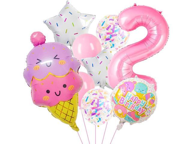 Pink Ice Cream Balloons, Number 2 Balloon, Two Sweet Birthday Party Supplies, Ice Cream Balloon for Girls Birthday Party Decoration (2)
