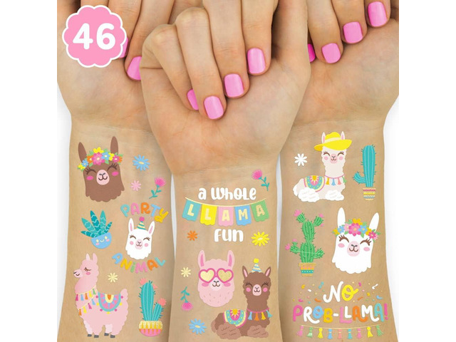 xo, Fetti Llama Temporary Tattoos - 46 Metallic Designs Fiesta Animal Birthday Party Decorations, Cactus Desert Party Favors, Llama Arts and Crafts