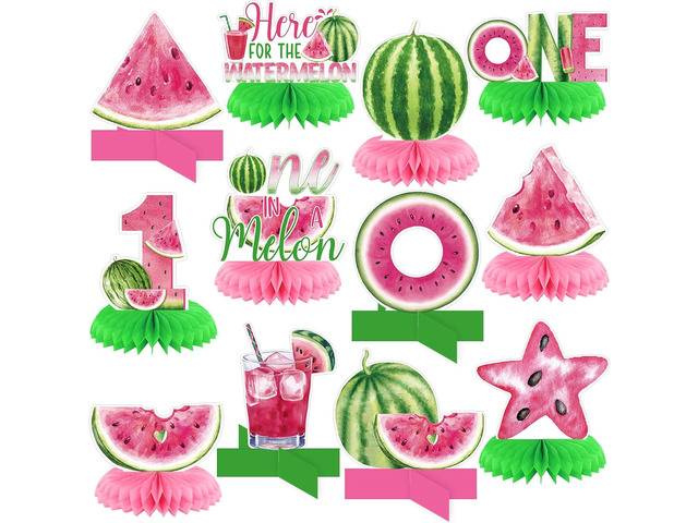 12 Pcs Watermelon Honeycomb Centerpiece One in a Melon Birthday Party Decoration Pink Green Watermelon 1st Table Decoration One in a Melon Table...