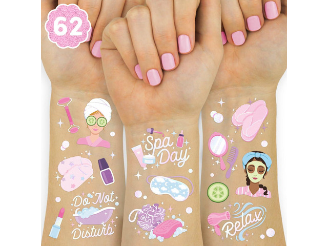 xo, Fetti Girls Spa Party Temporary Tattoos - 62 Styles Slumber Party Birthday Supplies, Self Care Goodie Bag Favors, Cute Decorations, Easter...