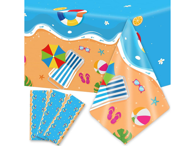 gisgfim 3 Pcs Beach Tablecloth for Hawaiian Decorations Plastic Tablecloth Pool Surfboard Party Table Covers for Rectangle Tables Summer Birthday...