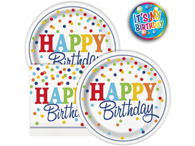 32 Piece Heavy Duty Polka Dot Birthday Party Plates and Napkins Set Colorful Disposable Tableware Includes 16 9-Inch Plates and 16 Napkins Fun...
