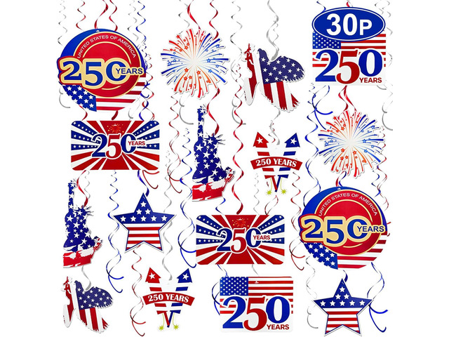 TURNMEON 30 Pcs USA 250th Anniversary 4th of July Decorations Fourth of July Party Supplies Red White Blue Decorations American Flag Stars Hanging...