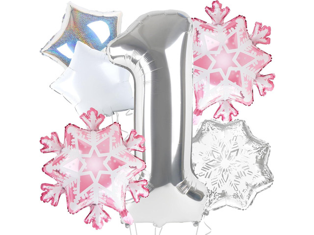 Kriyokiaa Winter Onederland 1st Birthday Party Decorations, 40' Pink One Balloon for First Birthday Decorations Wonderland Snowflake Foil Helium...