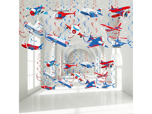 30 Pieces Airplane Hanging Swirls Decoration Airplane Party Supplies Plane Foil Swirls Whirls Ceiling Whirls Hanging Spiral Streamers for Plane...