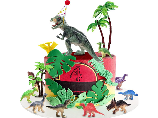 Dinosaur Birthday Decorations - Dinosaur Cake Toppers With Mini Hat - Funny Dino Cake Decoration Party Supplies Gift Ideas for Boys Girls Kids