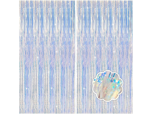 2 Pack Iridescent Party Decorations Foil Fringe Tinsel Backdrop Glitter Curtains Shimmer Wall Backdrop 70s 80s 90s Disco Theme Party Decorations...