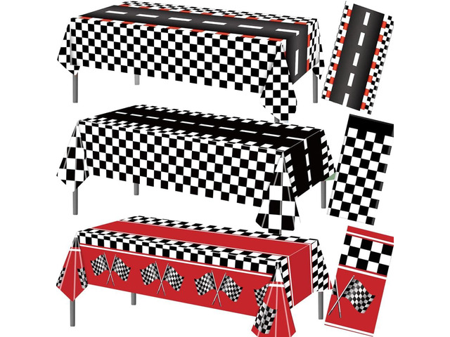 3Pcs Racing Plastic Tablecloths, Race Car Decorations, Checkered Car Party Rectangular Tablecloth for Boys Birthday, Baby Shower 54' x 108'