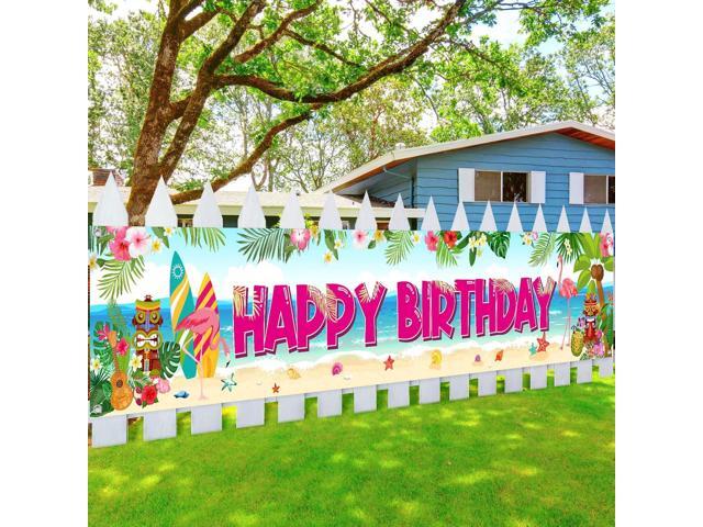 Breling Hawaiian Happy Birthday Party Supplies Tiki Aloha Luau Party Banner Tropical Flamingo Decorations Large Yard Sign Background for Luau.