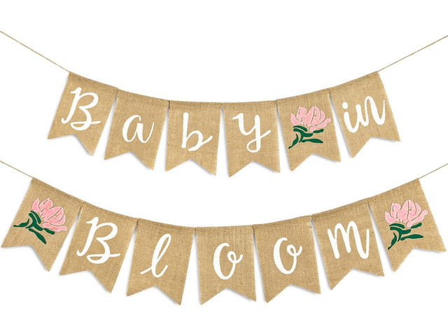 Whaline Baby in Bloom Burlap Banner with Pink Flower Rustic Bunting Garland for Baby in Bloom Party Gender Reveal Decorations Babys Shower Magnolia...