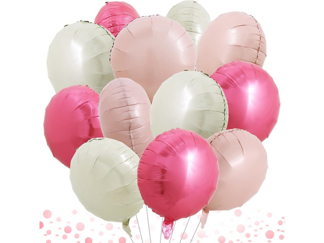 TONIFUL 30Pcs 18 Inch Balloons Large Pink and Cream White Round Shape Foil Ballons Big Round Helium Mylar Decorations for Birthday Wedding Baby...
