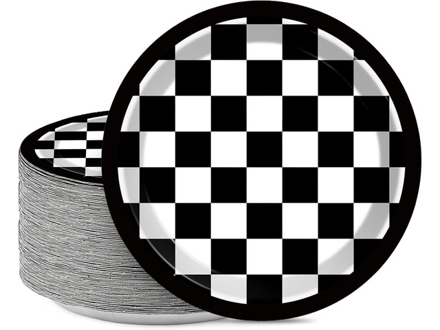 48 Pieces Black and White Checkered Flag Party Paper Plates for Race Car Party Supplies 7' Racing Car Theme Disposable Dessert Plates for Boys Men...