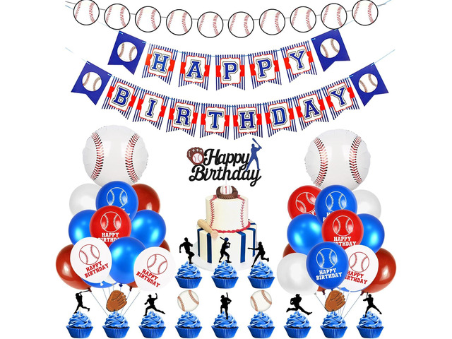 53 PCS Baseball Party Decorations Baseball Party Supplies Including Happy Birthday Banner Balloons and Baseball cake toppers for Sports Theme...